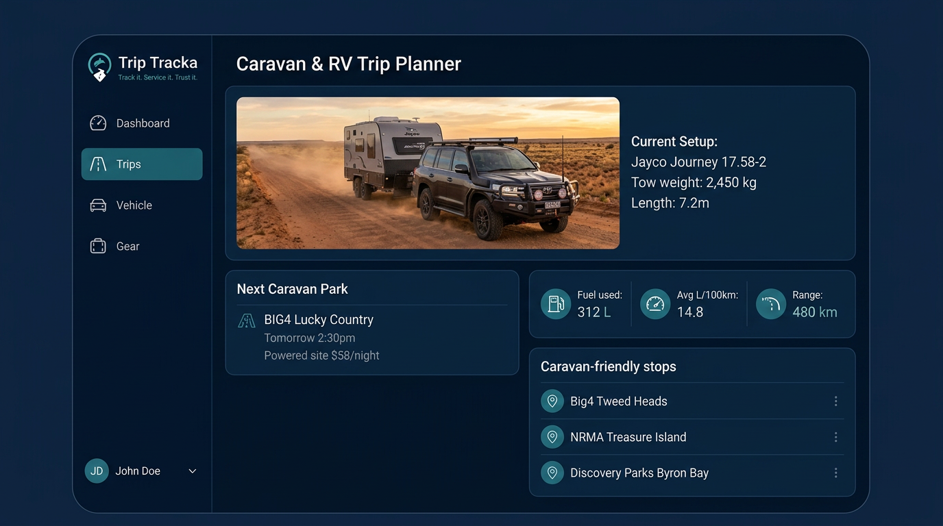 Caravan and RV trip planner showing free camps and dump points across Australia