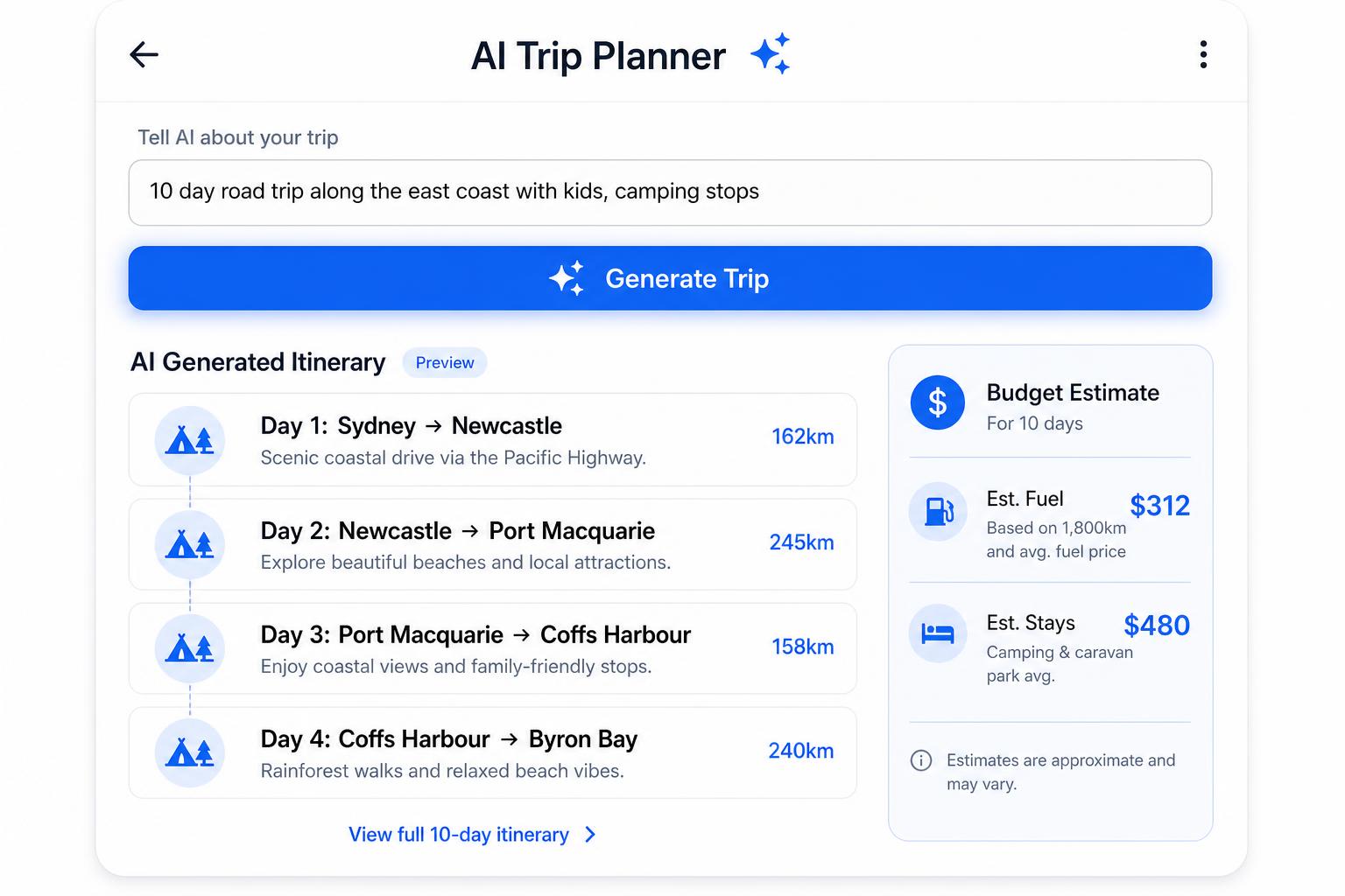 Plan a full trip with AI in seconds